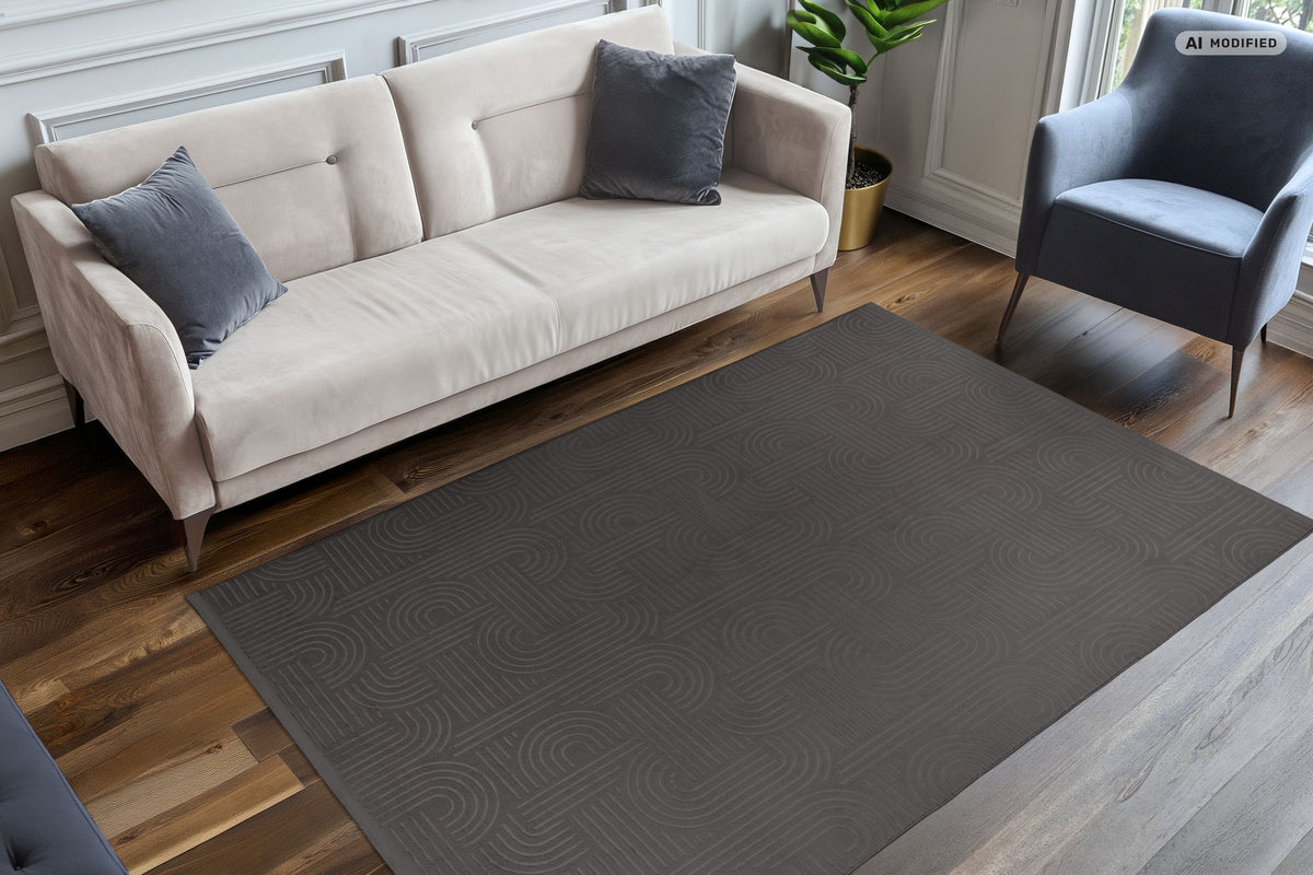 Tapis Damla anthracite lavable à effet 3D et dos antidérapant