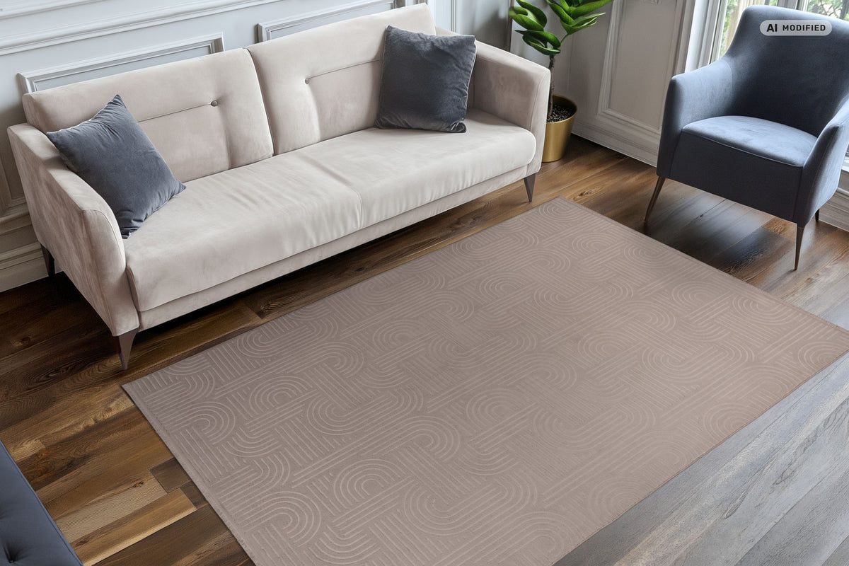 Tapis Damla taupe lavable à effet 3D et dos antidérapant