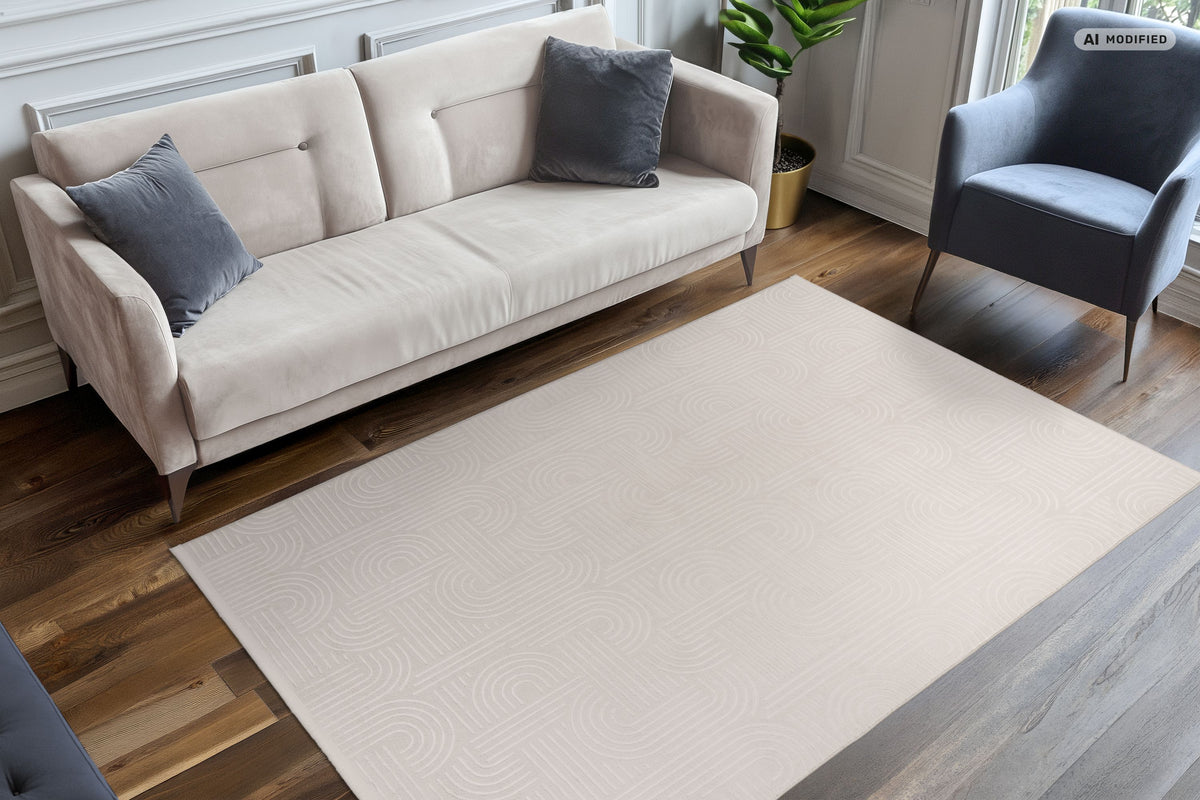 Tapis Damla lavable  beige à effet 3D, toucher doux et dos antidérapant