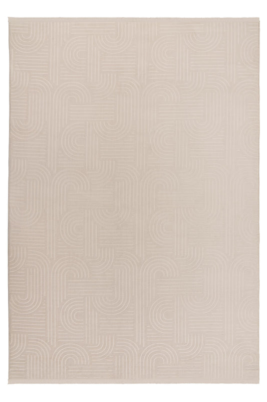 Tapis Damla lavable  beige à effet 3D, toucher doux et dos antidérapant