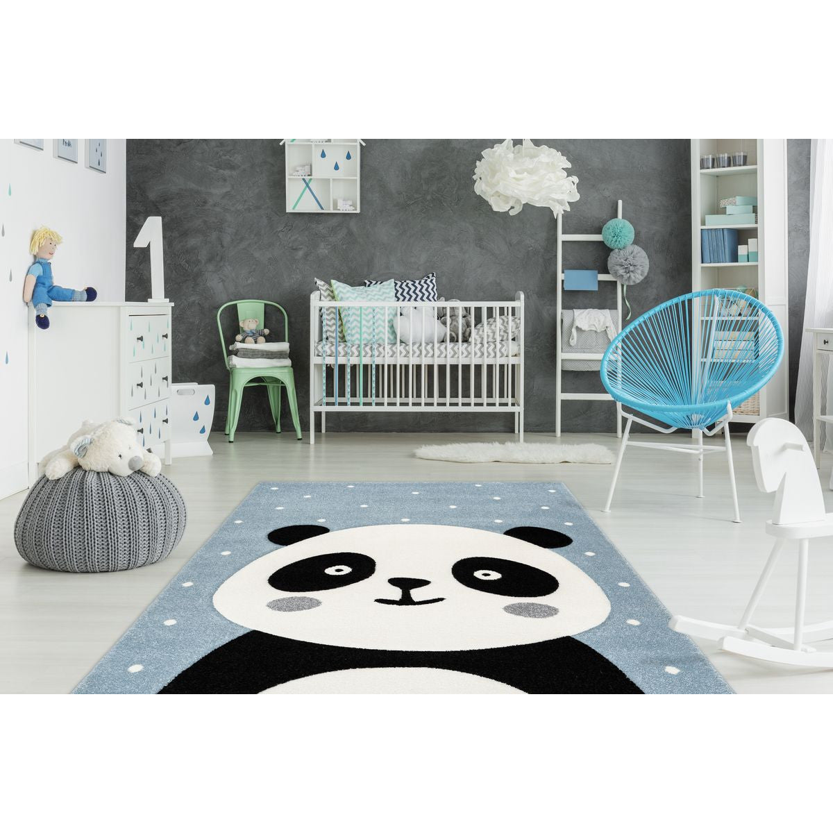 Tapis Enfant Motif Panda 3D - Bleu